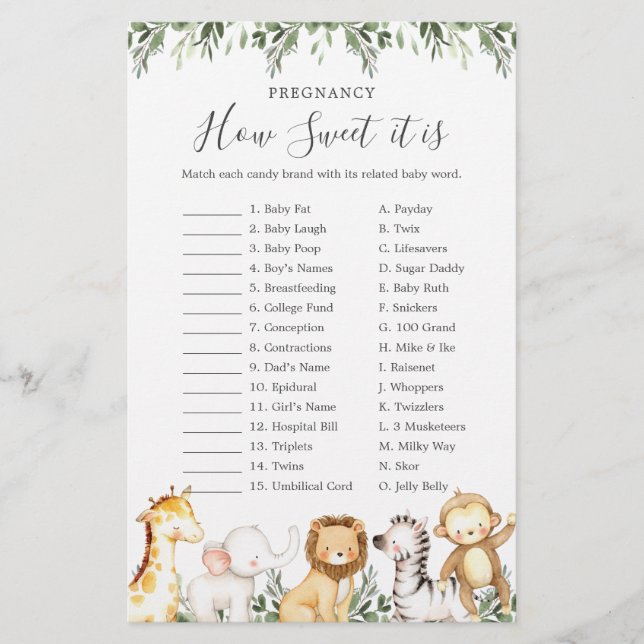 Papier Safari Baby shower Grossesse Comme il est doux jeu (Devant)