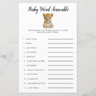 Papier Safari Baby Word Scramble Jeu