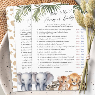 Papier Safari Devine Maman ou Papa, jeu de Baby Shower