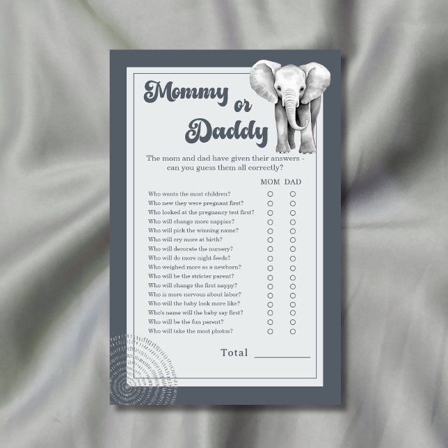 Papier Safari Elephant maman ou papa Baby shower jeu (Créateur téléchargé)