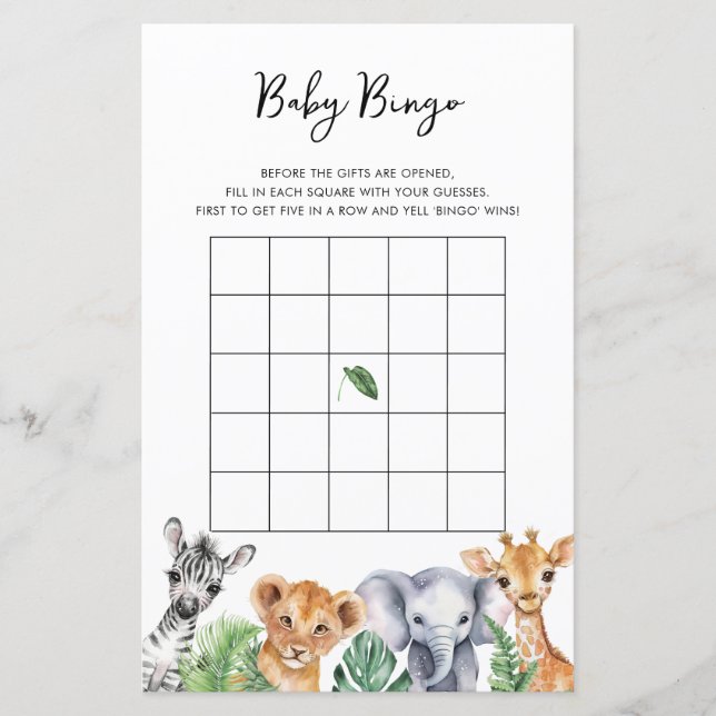 Papier Safari Little Wild One Baby shower Baby Bingo Card (Devant)