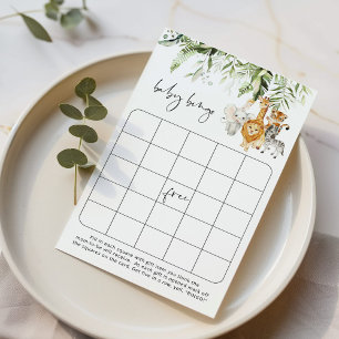 Papier Safari vert animaux baby bingo