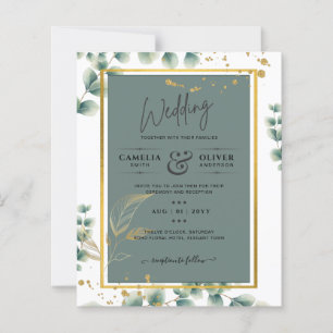 Papier Sage de Faire-part de mariage d'or vert botanique