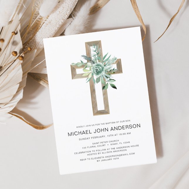 Papier Sage Eucalyptus Baptême Vert Invitation (Créateur téléchargé)