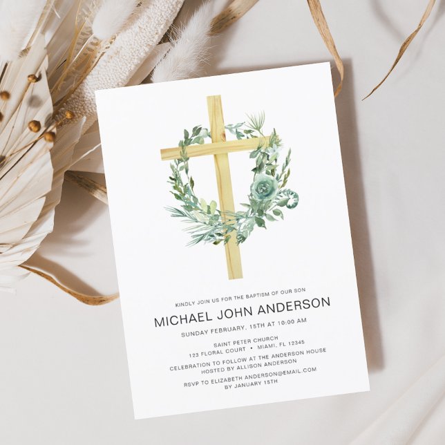 Papier Sage Eucalyptus Baptême Vert Invitation (Créateur téléchargé)