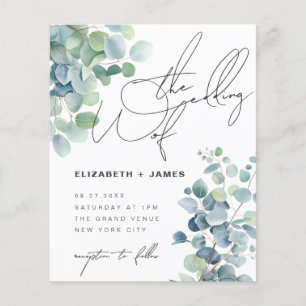 Papier Sage Eucalyptus Minimaliste Mariage à bas coût Inv