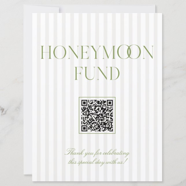Papier Sage Green & Beige Honeymoon Fund QR Code Sign (Devant)