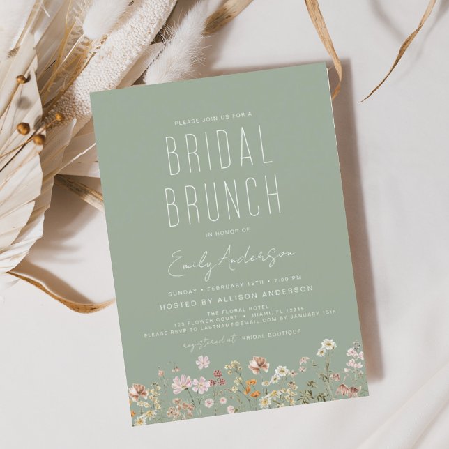 Papier Sage Green Boho Fleur sauvage Bridal Brunch Douche (Créateur téléchargé)