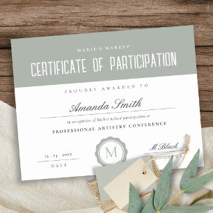 Papier Sage Green Certificat minimal de participation