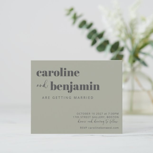 Papier Sage Green Charcoal Moderne Budget Mariage Invitat (Debout devant)