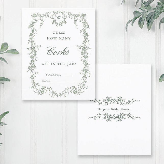 Papier Sage Green Classy 'Devinez Combien De' Jeux De Mar (Front & Back)