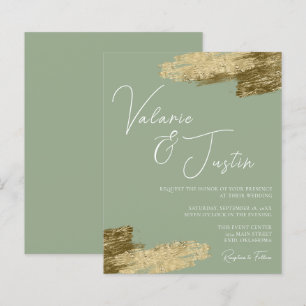 Papier Sage Green Faux Gold Foil Faire-part de mariage