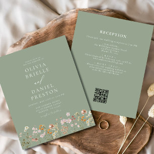 Papier Sage Green Fleur sauvage QR Code Jardin Mariage