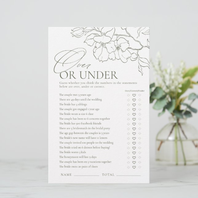 Papier Sage Green floral Over ou Under nuptiale jeu de do (Debout devant)