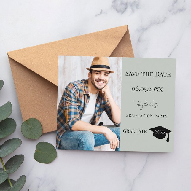Papier Sage Green Graduation Party Save the Date card (Créateur téléchargé)