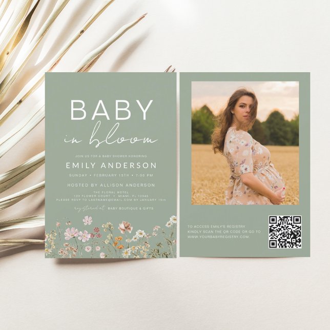 Papier Sage Green QR Code Fleur sauvage Baby in Bloom Dou (Créateur téléchargé)