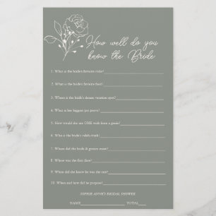 Papier Sage Green Qui Connaît Le Jeu De Fête des mariées