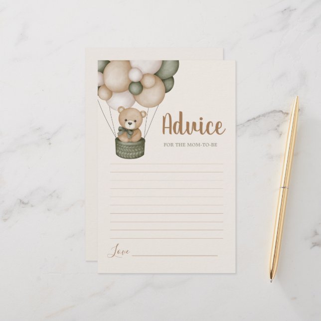 Papier Sage Green Teddy Bear Conseils pour maman d'être c (Devant/Arrière en situation)