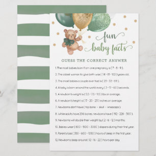 Papier Sage Green Teddy Bear Fun Baby Facts Jeu