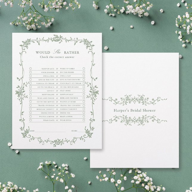 Papier Sage Green 'Voudrait-Elle Plaire' Fête des mariées (Front & Back)
