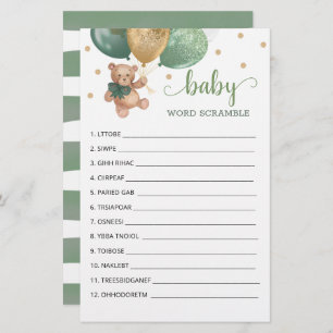 Papier Sage Green Word Scramble Jeu Teddy Bear