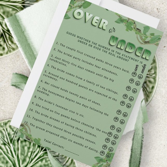 Papier Sage Greenery Over or Under Bridal Shower Fun Game (Créateur téléchargé)