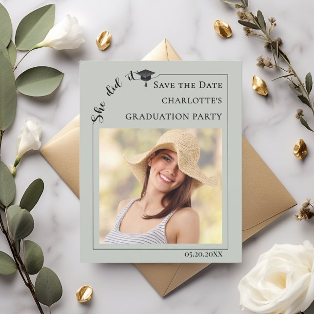 Papier Sage Photo Graduation Party Save the Date card (Créateur téléchargé)