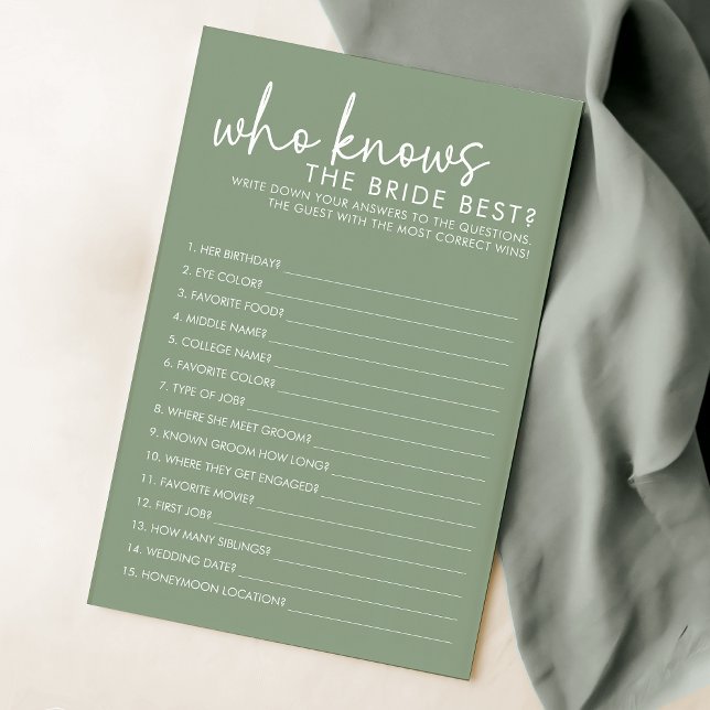 Papier Sage Qui Connaît La Mariée Meilleur Jeu De Fête de (Créateur téléchargé)