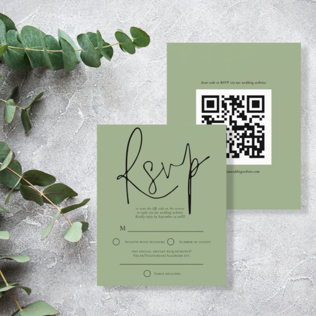 Papier Sage RSVP du Mariage de code QR du script budgétai (Créateur téléchargé)