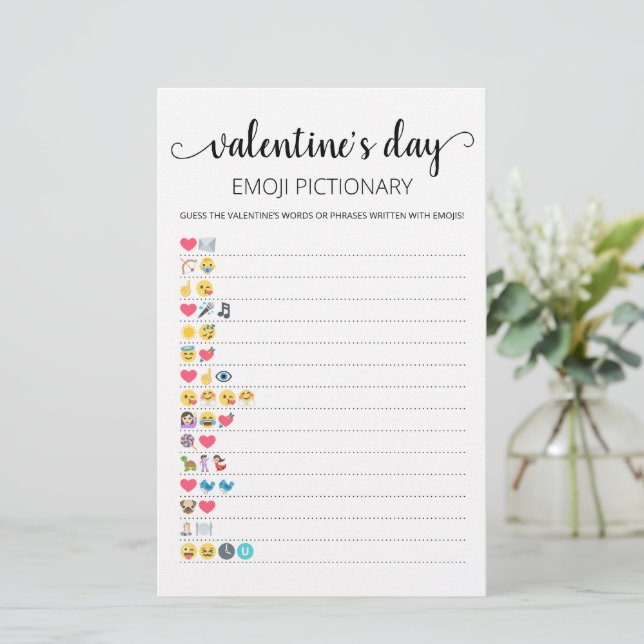 Papier Saint Valentin Emoji Pictionary jeu avec réponses (Debout devant)