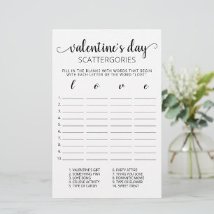 Papier Saint Valentin Scattergories jeu modifiable