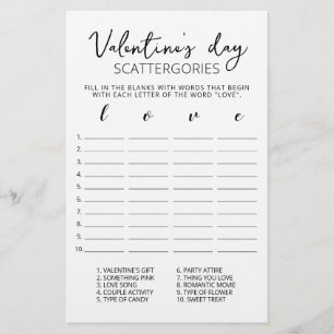 Papier Saint Valentin Scattergories jeu modifiable