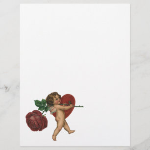 Papier Saint Valentin Vintage Cherub et Rose Victorienne