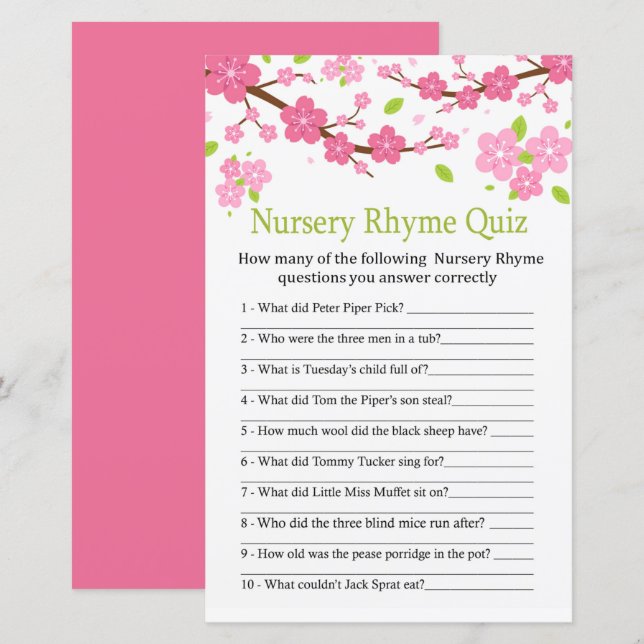 Papier Sakura branche Nursery Rhyme Quiz jeu de baby show (Devant / Derrière)