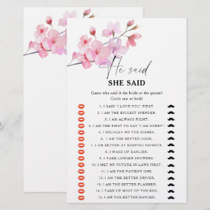 Papier Sakura - Jeu de baby shower 'Il a dit, elle a dit'