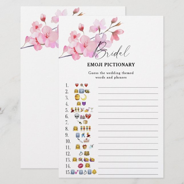 Papier Sakura - jeu émotionnel de douche nuptiale (Devant / Derrière)