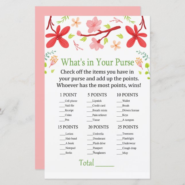 Papier Sakura Qu'y a-t-il dans votre jeu de bourse ? (Devant / Derrière)