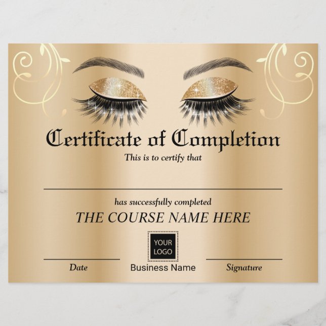 Papier Salon Gold Lashes Certificat d'achèvement (Devant)
