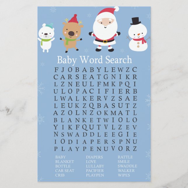 Papier Santa Claus Baby shower Mot de recherche Jeu (Devant)