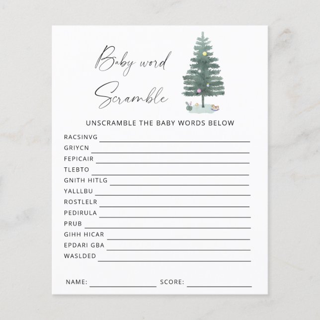 Papier sapin de Noël - jeu de mots mêlés pour baby shower (Devant)