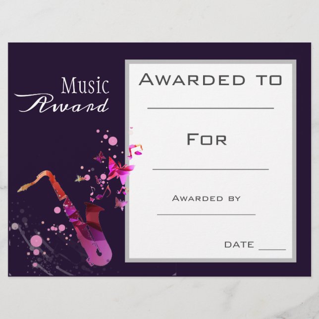 Papier Saxophone de musique certificat professeur de musi (Devant)