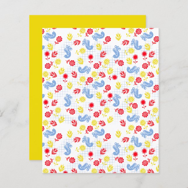 Papier Scandi Ditsy Blue Bird Rouge Jaune Fleur Scrapbook (Devant / Derrière)