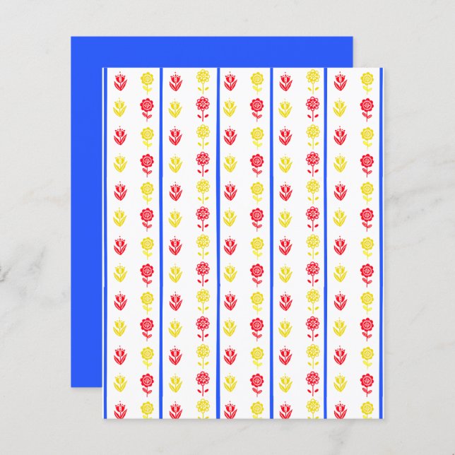 Papier Scandi Rouge Jaune Fleur Bleu Stripe (Devant / Derrière)
