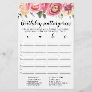 Papier Scattergories Anniversaire jeu modifiable