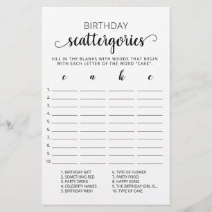 Papier Scattergories Anniversaire jeu modifiable
