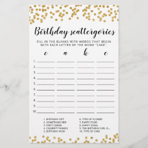 Papier Scattergories Anniversaire jeu modifiable