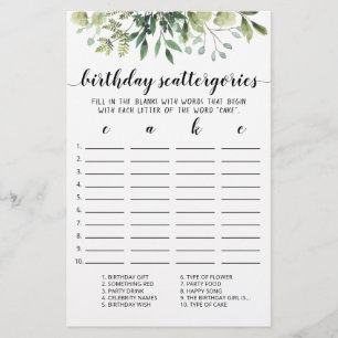 Papier Scattergories Anniversaire jeu modifiable