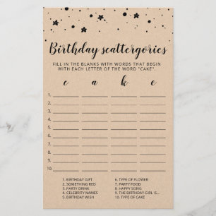 Papier Scattergories Anniversaire jeu modifiable