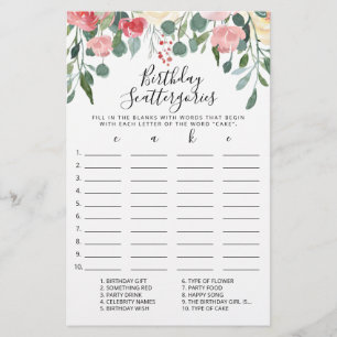 Papier Scattergories Anniversaire jeu modifiable