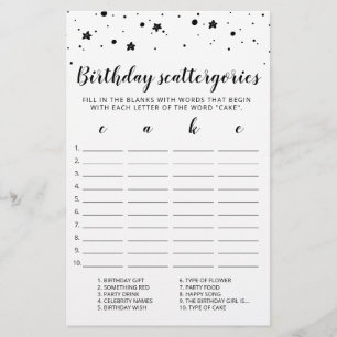Papier Scattergories Anniversaire jeu modifiable